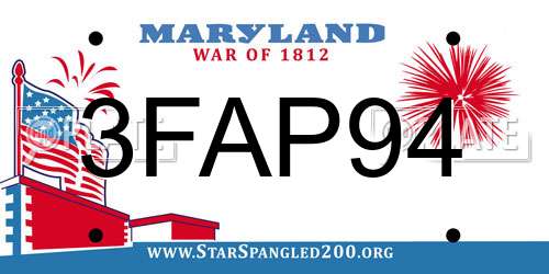 3FAP94 Maryland License Plate