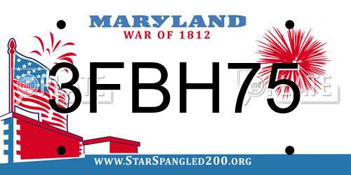 3FBH75 Maryland License Plate