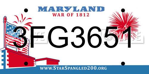 3FG3651 Maryland License Plate