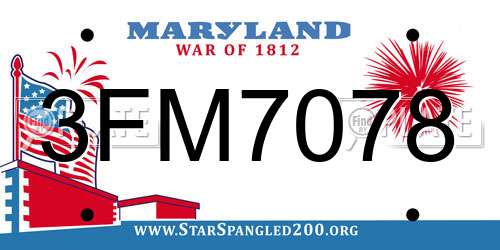 3FM7078 Maryland License Plate