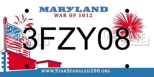 3FZY08 Maryland License Plate
