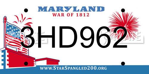 3HD962 Maryland License Plate