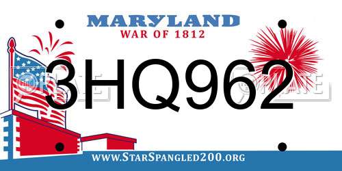 3HQ962 Maryland License Plate