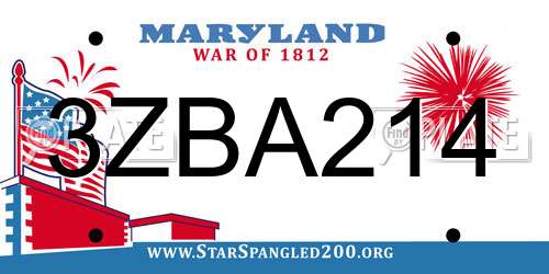 3ZBA214 Maryland License Plate