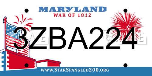 3ZBA224 Maryland License Plate
