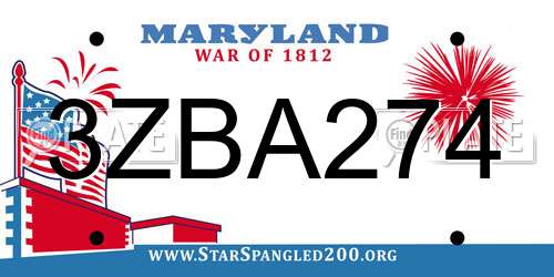 3ZBA274 Maryland License Plate
