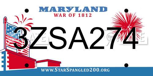 3ZSA274 Maryland License Plate