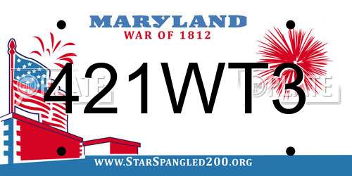 421WT3 Maryland License Plate
