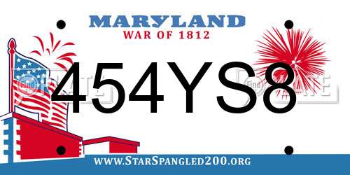 454YS8 Maryland License Plate