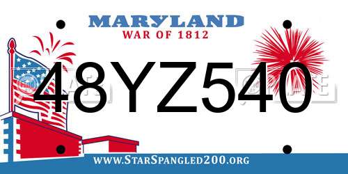 48YZ540 Maryland License Plate