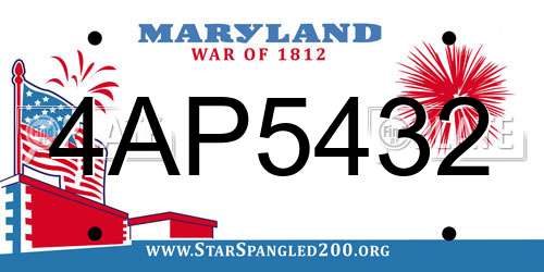 4AP5432 Maryland License Plate