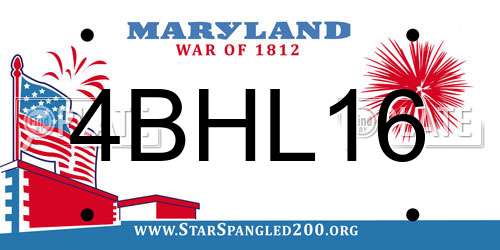 4BHL16 Maryland License Plate