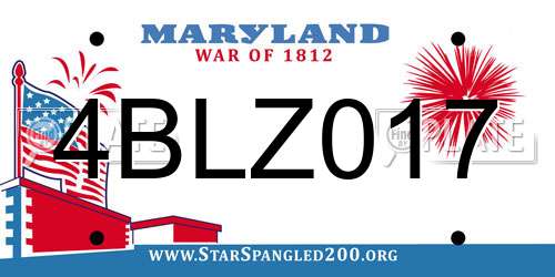 4BLZ017 Maryland License Plate