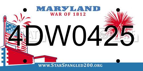 4DW0425 Maryland License Plate