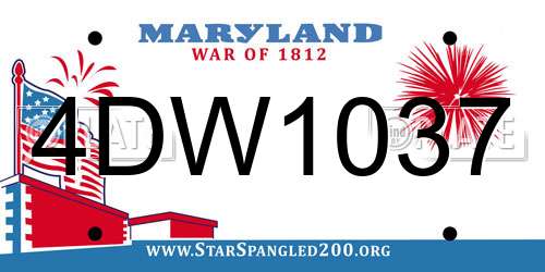 4DW1037 Maryland License Plate