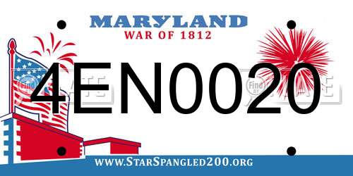 4EN0020 Maryland License Plate