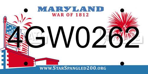 4GW0262 Maryland License Plate