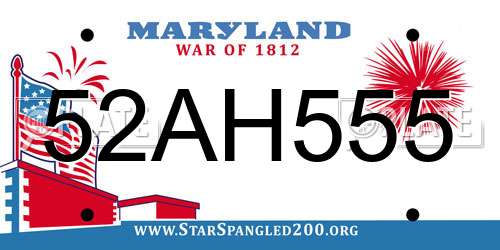 52AH555 Maryland License Plate