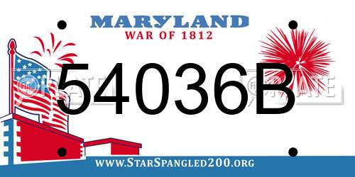 54036B Maryland License Plate