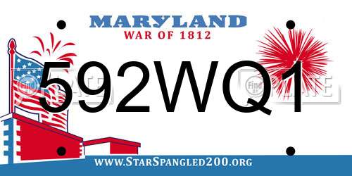 592WQ1 Maryland License Plate