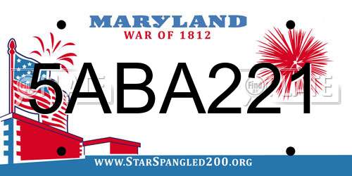 5ABA221 Maryland License Plate