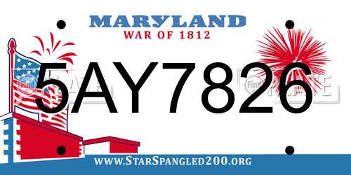 5AY7826 Maryland License Plate