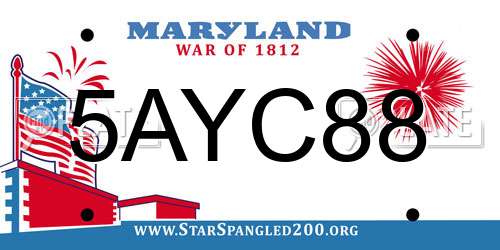 5AYC88 Maryland License Plate