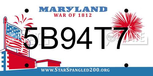 5B94T7 Maryland License Plate