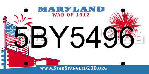 5BY5496 Maryland License Plate