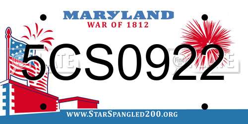 5CS0922 Maryland License Plate