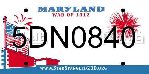 5DN0840 Maryland License Plate