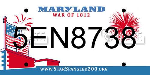 5EN8738 Maryland License Plate