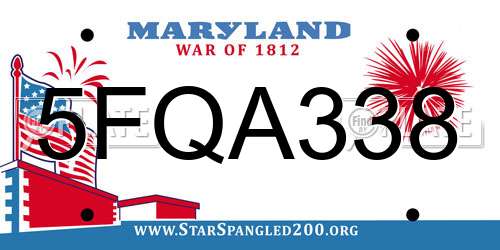 5FQA338 Maryland License Plate