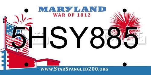 5HSY885 Maryland License Plate
