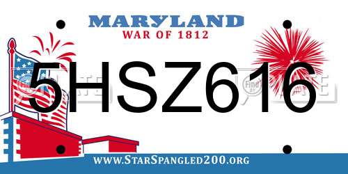 5HSZ616 Maryland License Plate
