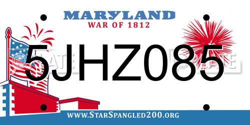 5JHZ085 Maryland License Plate