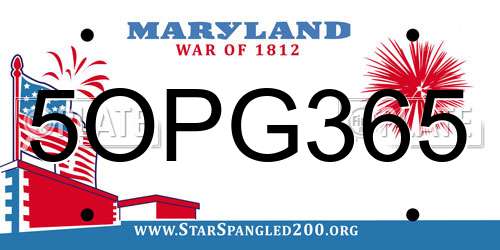 5OPG365 Maryland License Plate