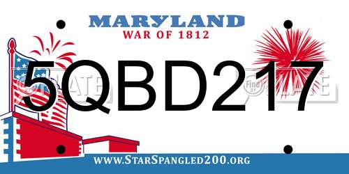 5QBD217 Maryland License Plate