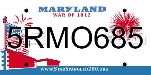 5RMO685 Maryland License Plate