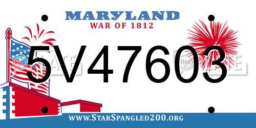 5V47603 Maryland License Plate