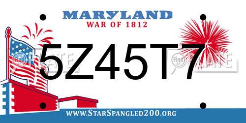 5Z45T7 Maryland License Plate