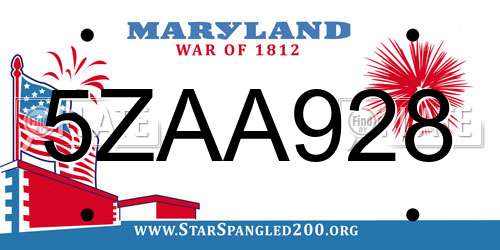 5ZAA928 Maryland License Plate