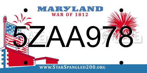 5ZAA978 Maryland License Plate