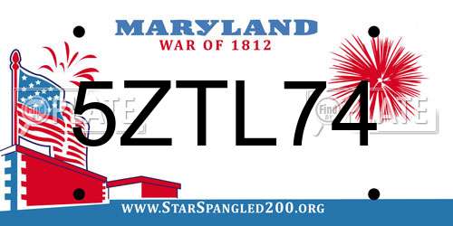 5ZTL74 Maryland License Plate