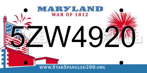 5ZW4920 Maryland License Plate