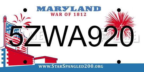 5ZWA920 Maryland License Plate