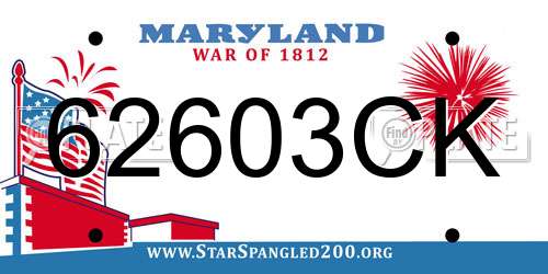 62603CK Maryland License Plate