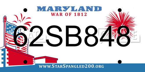 62SB848 Maryland License Plate
