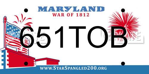 651TOB Maryland License Plate