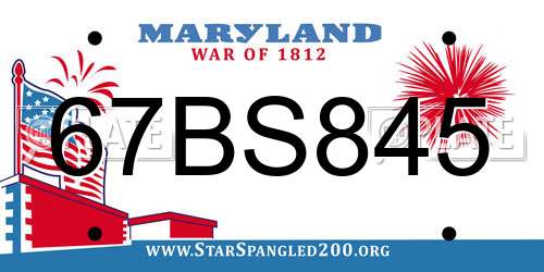 67BS845 Maryland License Plate